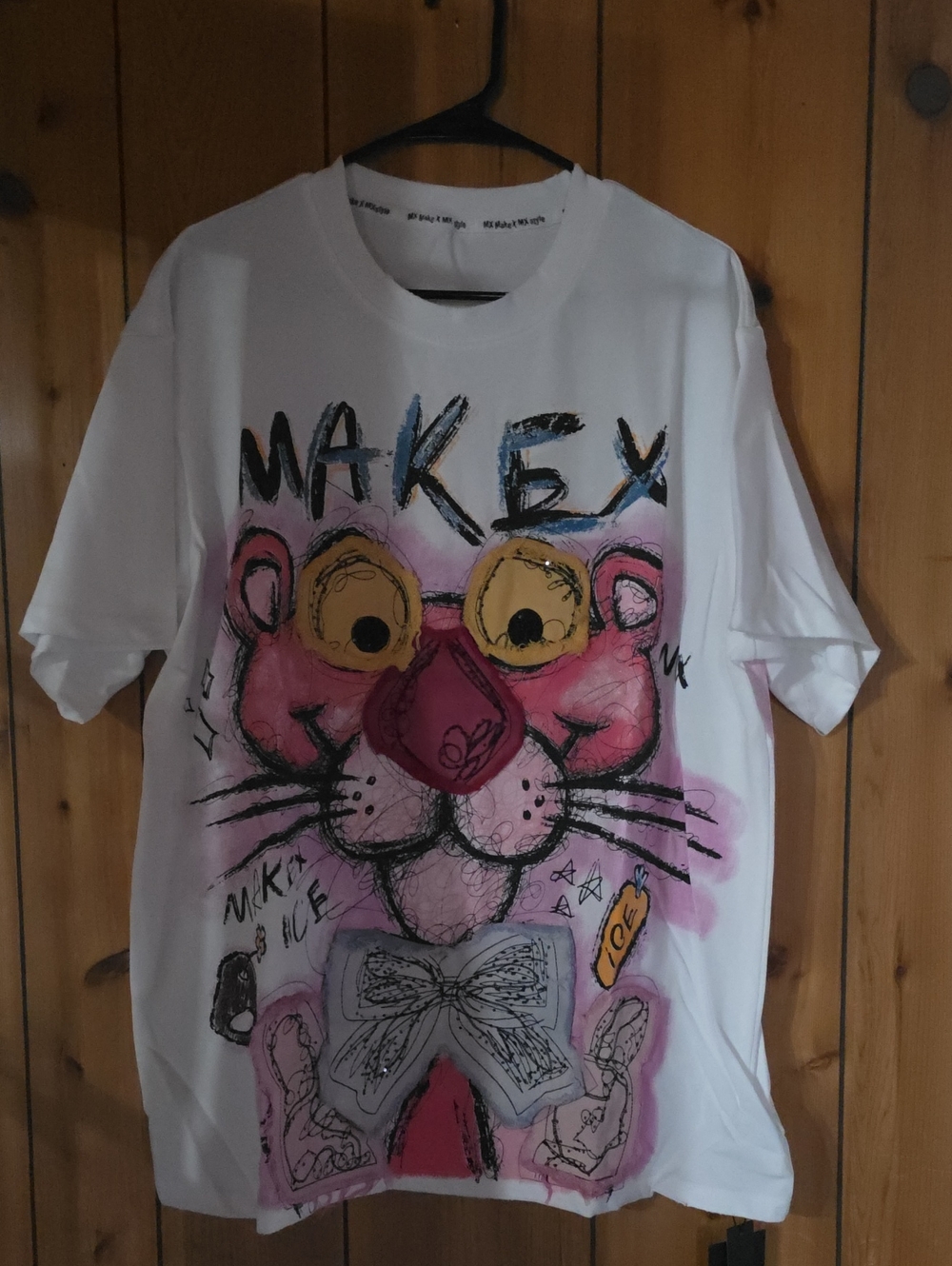 White Short-Sleeve Tee with Pink Panther Graphic